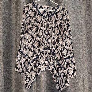Navy & Cream Chiffon Blouse